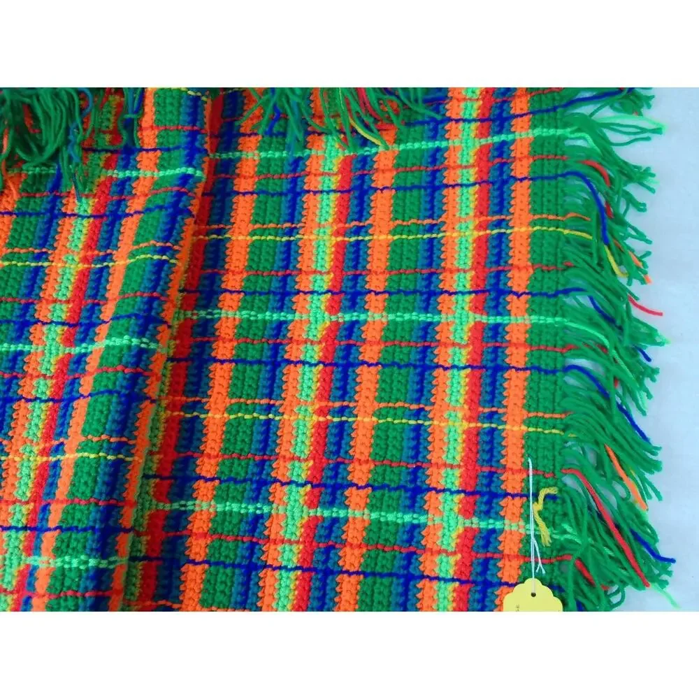 Crochet Knitted Throw‎ Blanket Handmade Granny Multicolour Boho 60 X 48”